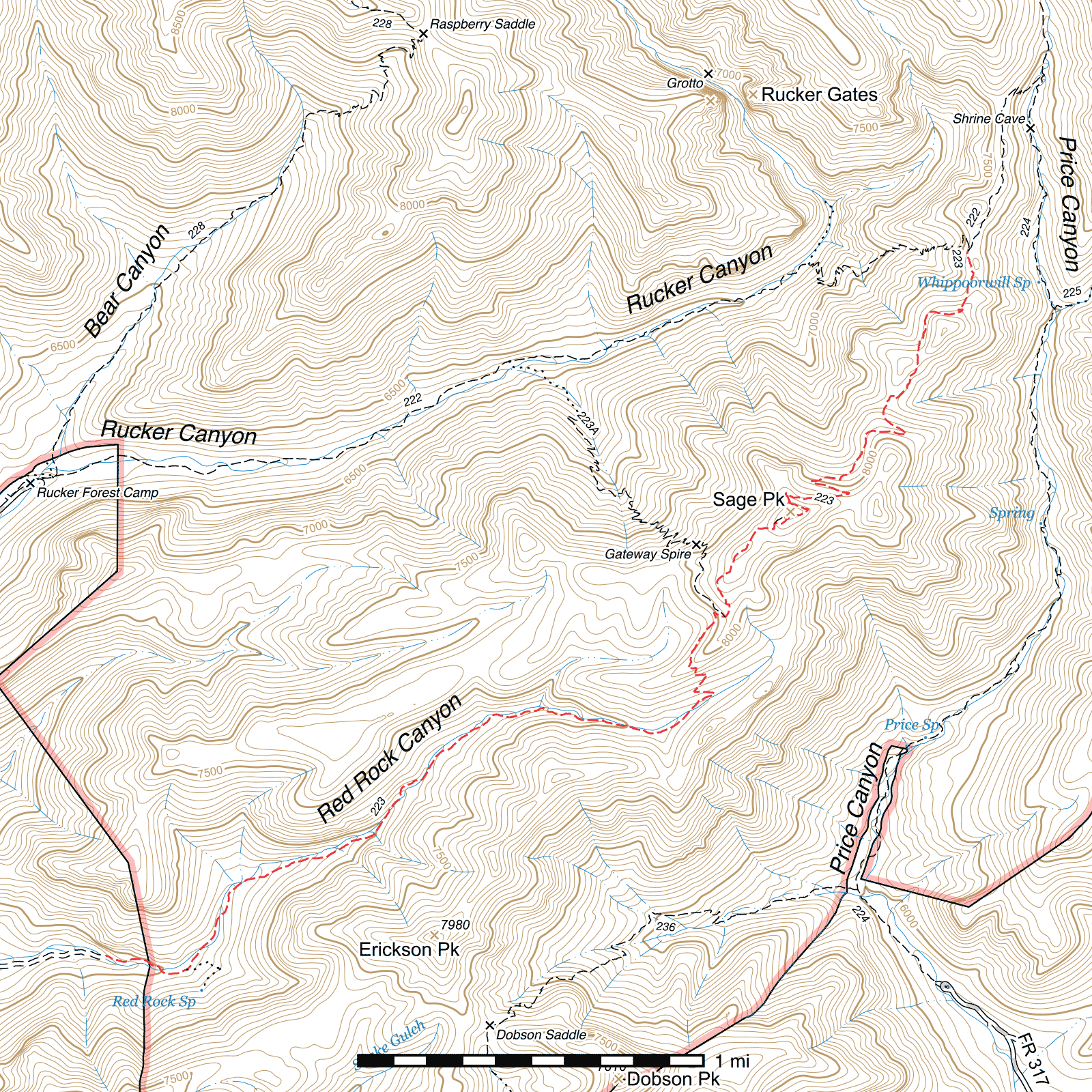 Topographic map of Red Rock Canyon Trail #223