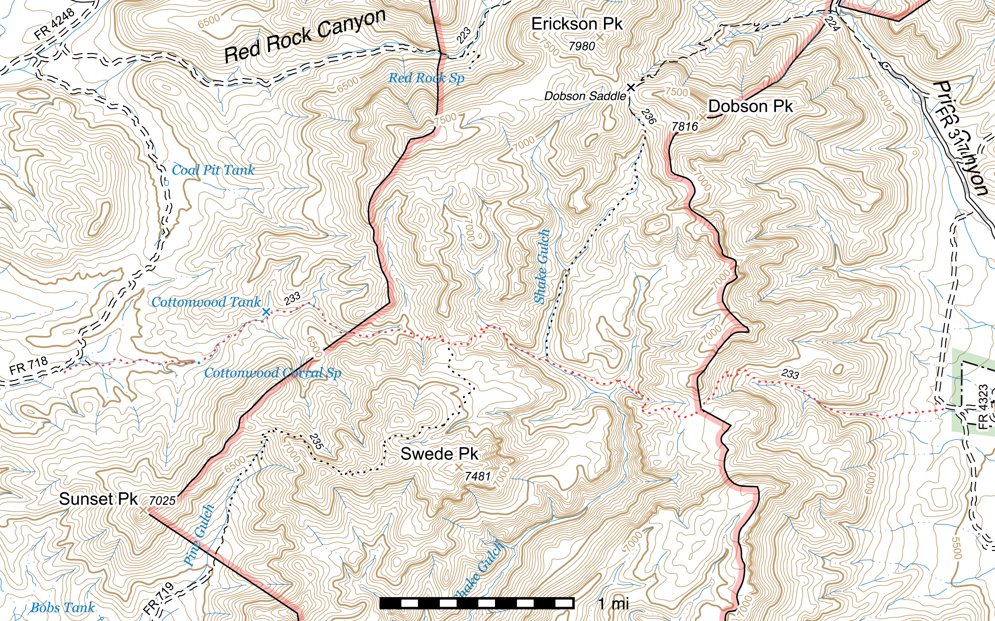 Topographic map of Cottonwood Trail #233
