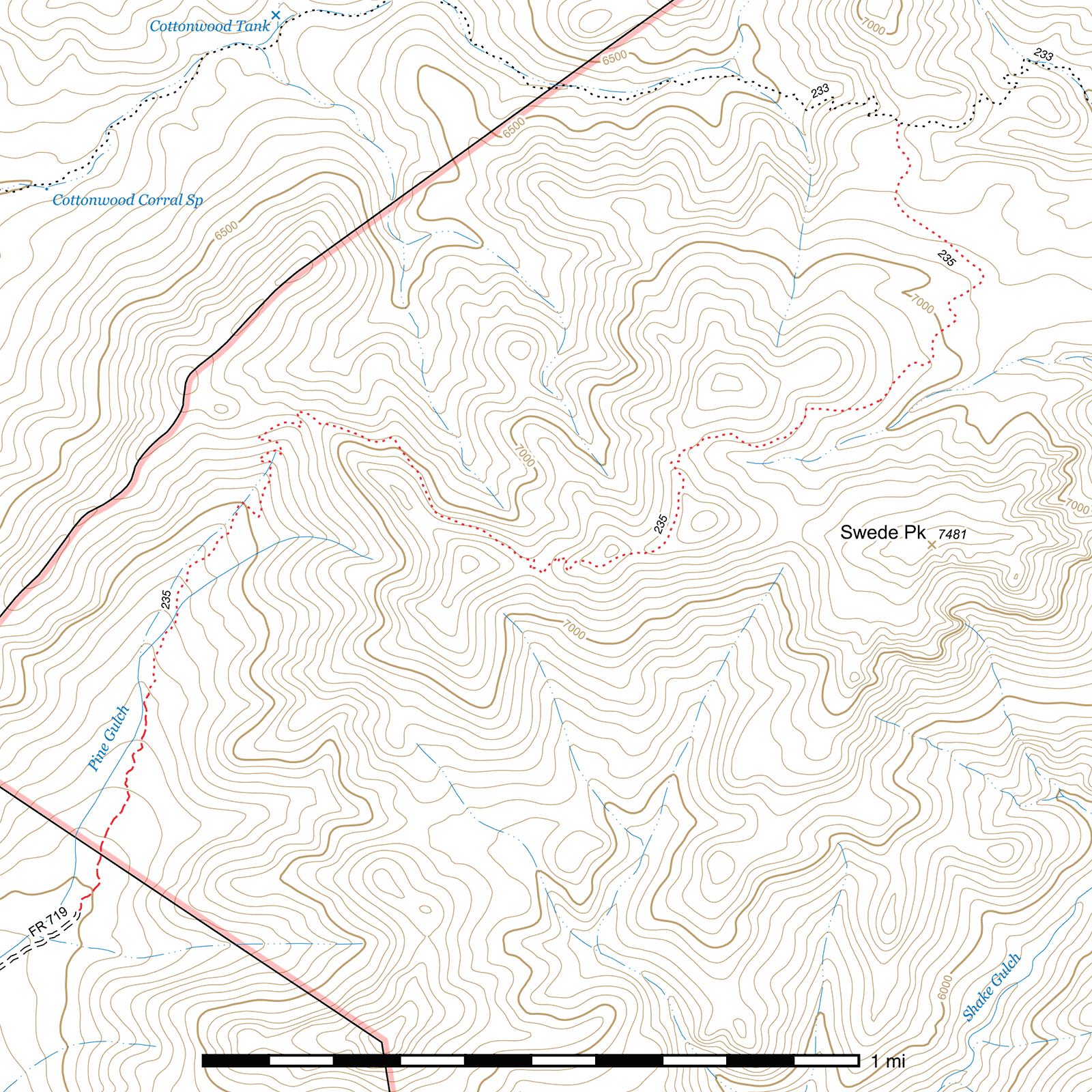 Topographic map of Pine Gulch Trail #235
