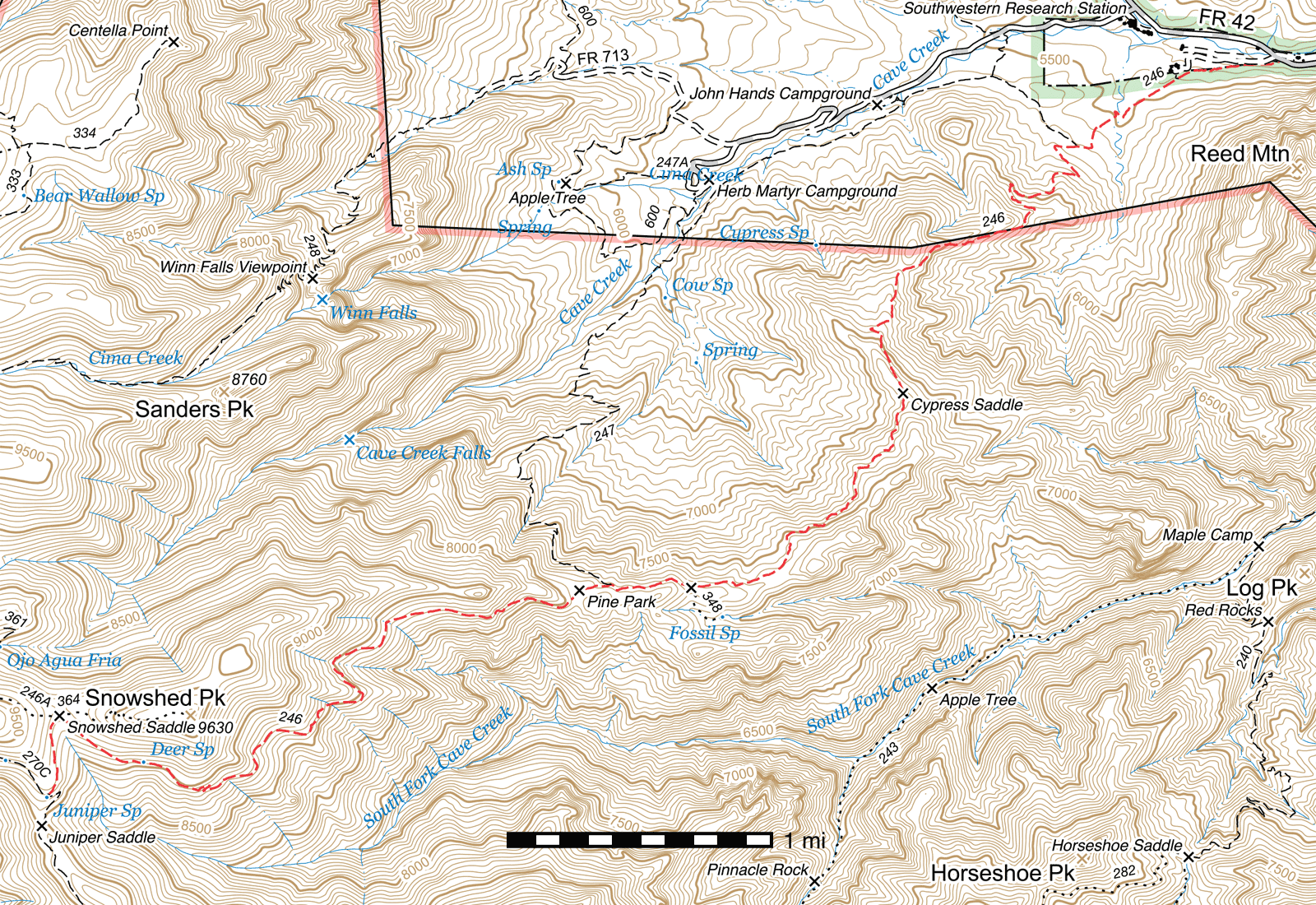 Topographic map of Snowshed Trail #246
