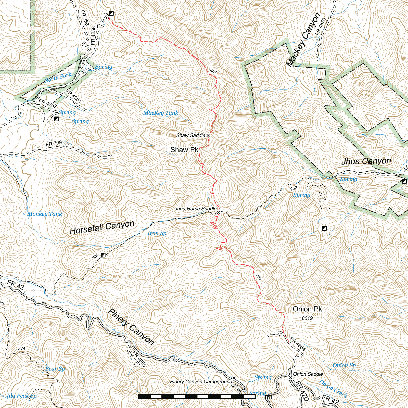 Topographic map of Shaw Peak Trail #251