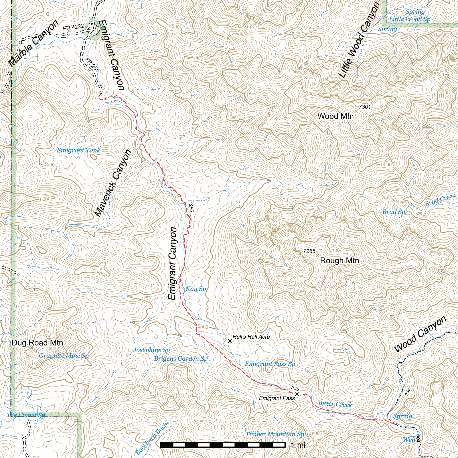 Topographic map of Emigrant Canyon Trail #255