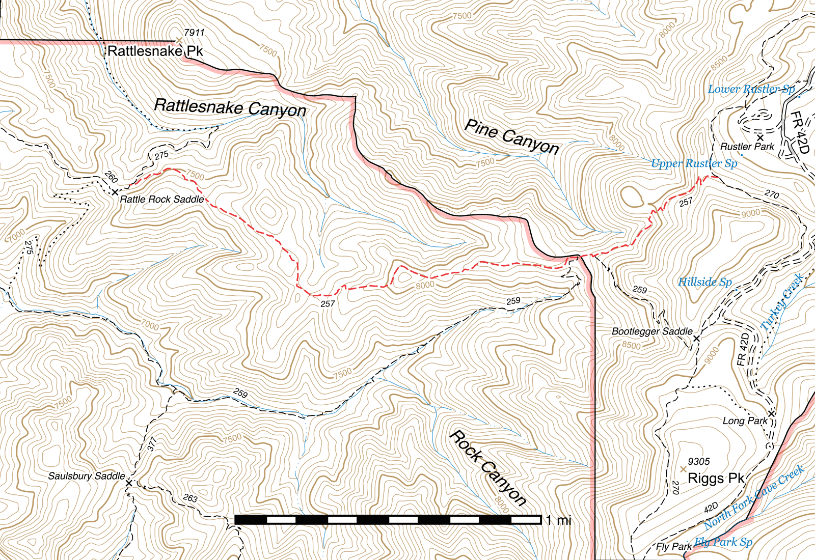 Topographic map of Bootlegger Trail #257