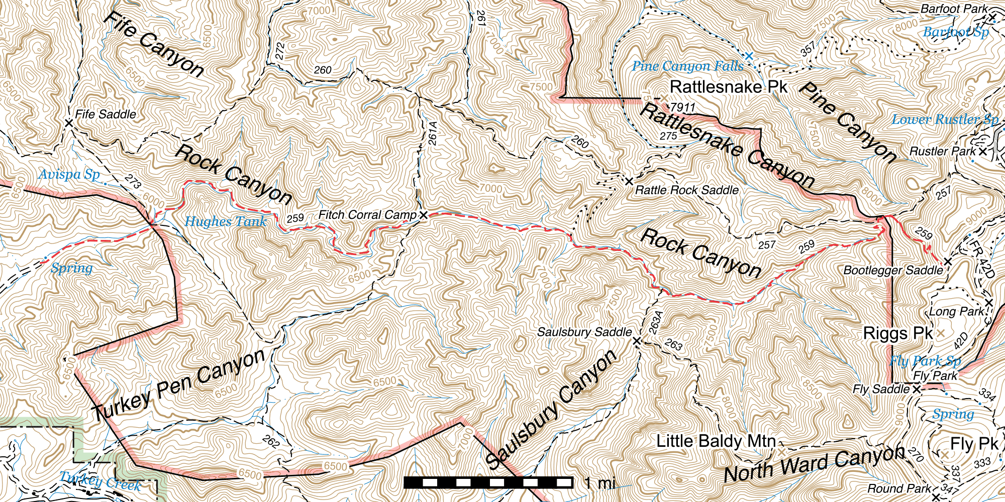 Topographic map of Rock Creek Trail #259
