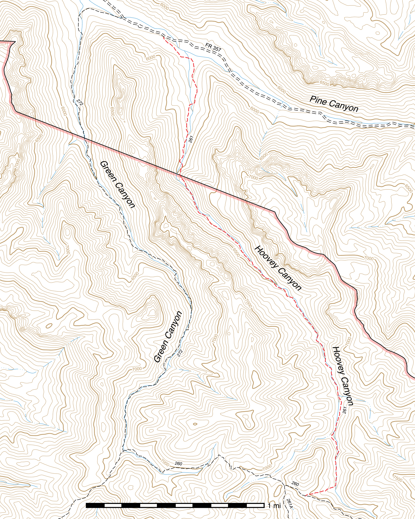 Topographic map of Hoovey Canyon Trail #261