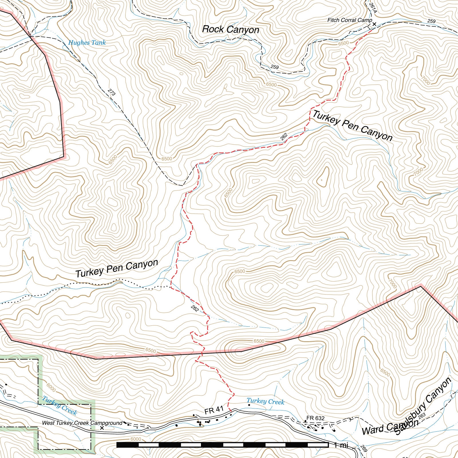 Topographic map of Turkey Pen Trail #262