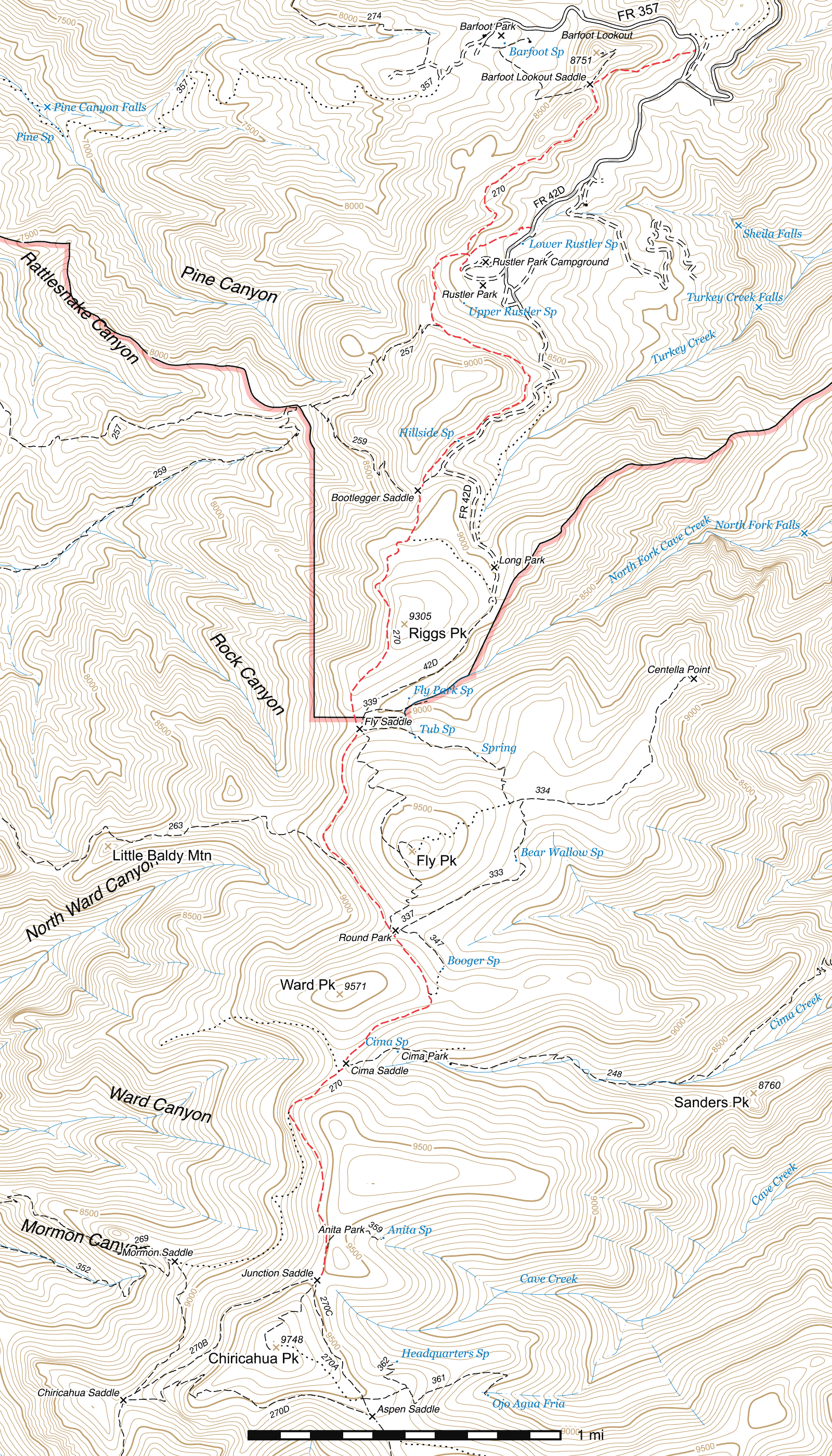 Topographic map of Crest Trail - FR 357 to Junction Saddle #270