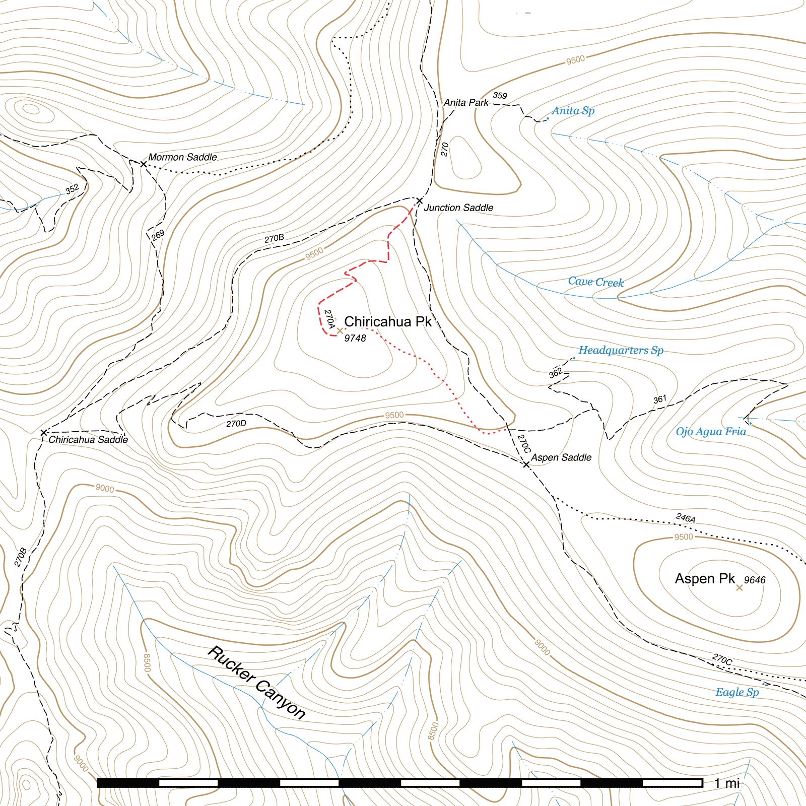 Topographic map of Chiricahua Peak Trail #270A