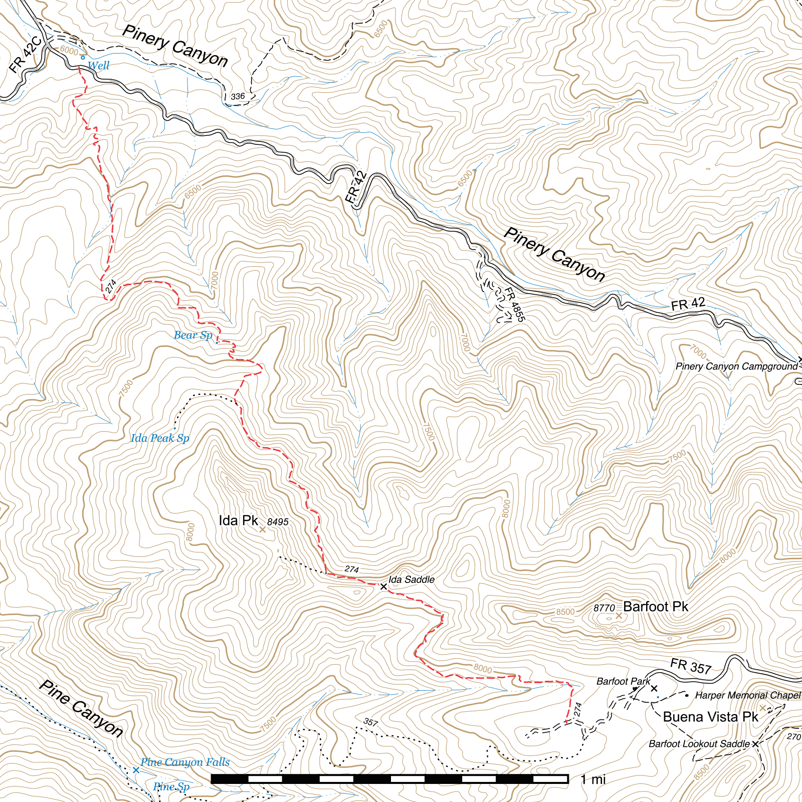 Topographic map of Ida Peak Trail #274