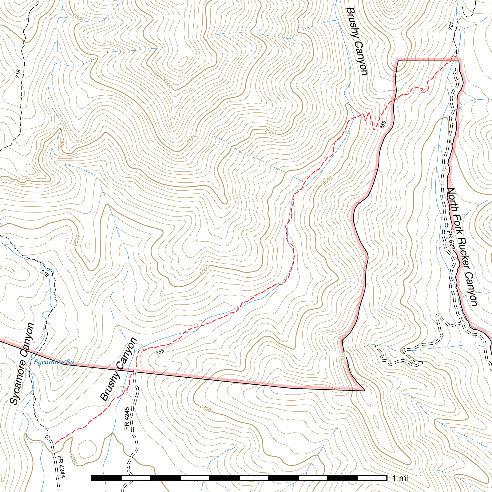 Topographic map of Brushy Canyon Trail #355