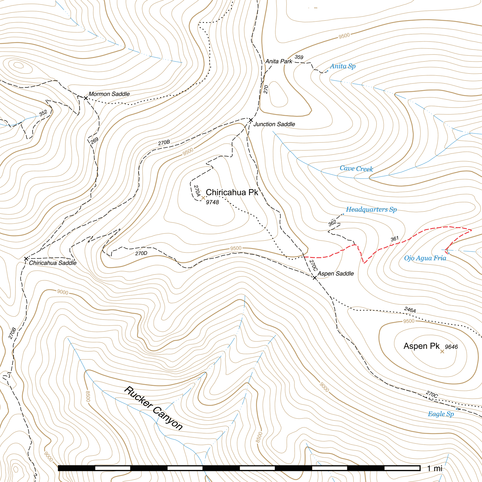 Topographic map of Ojo Agua Fria Trail #361