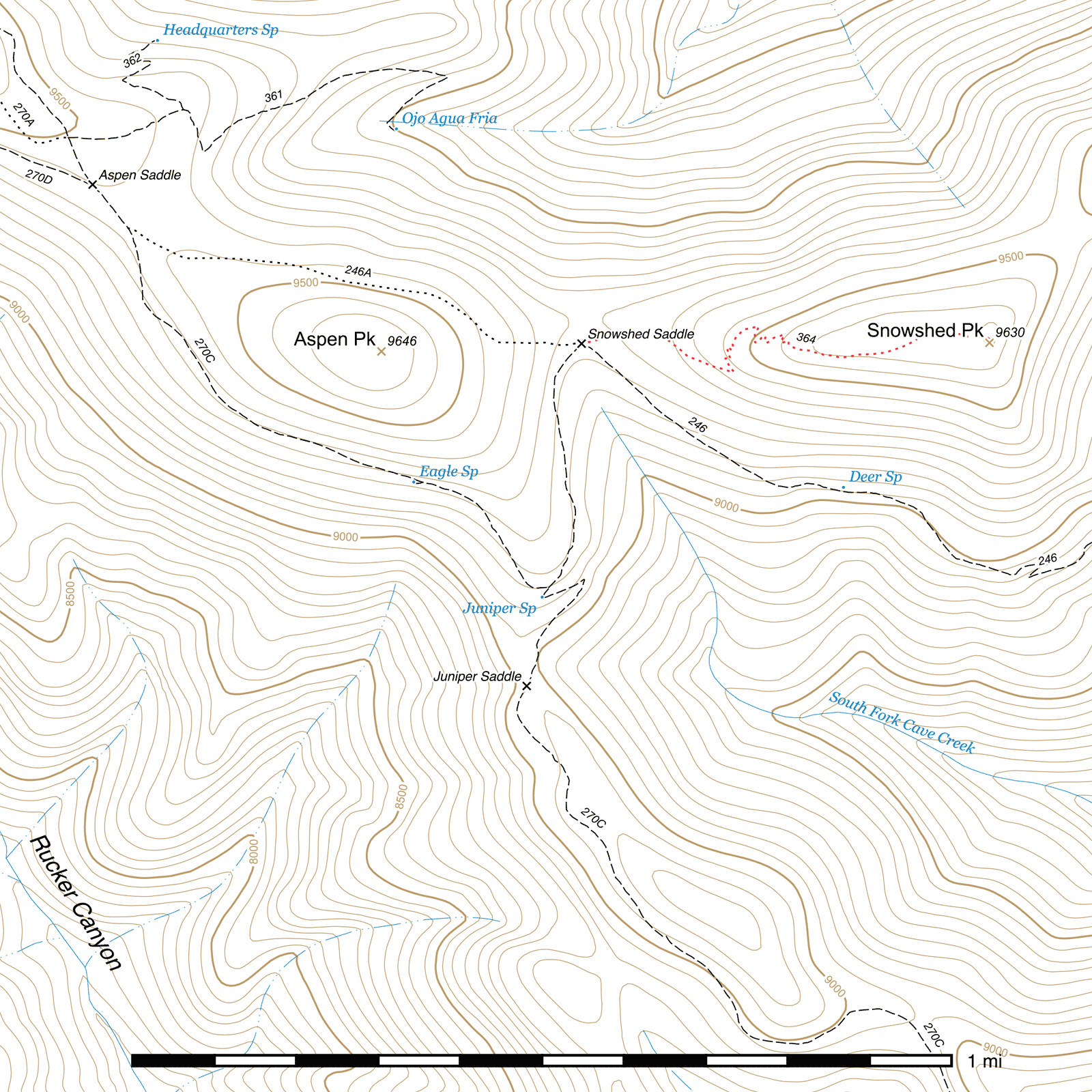 Topographic map of Snowshed Peak Trail #364