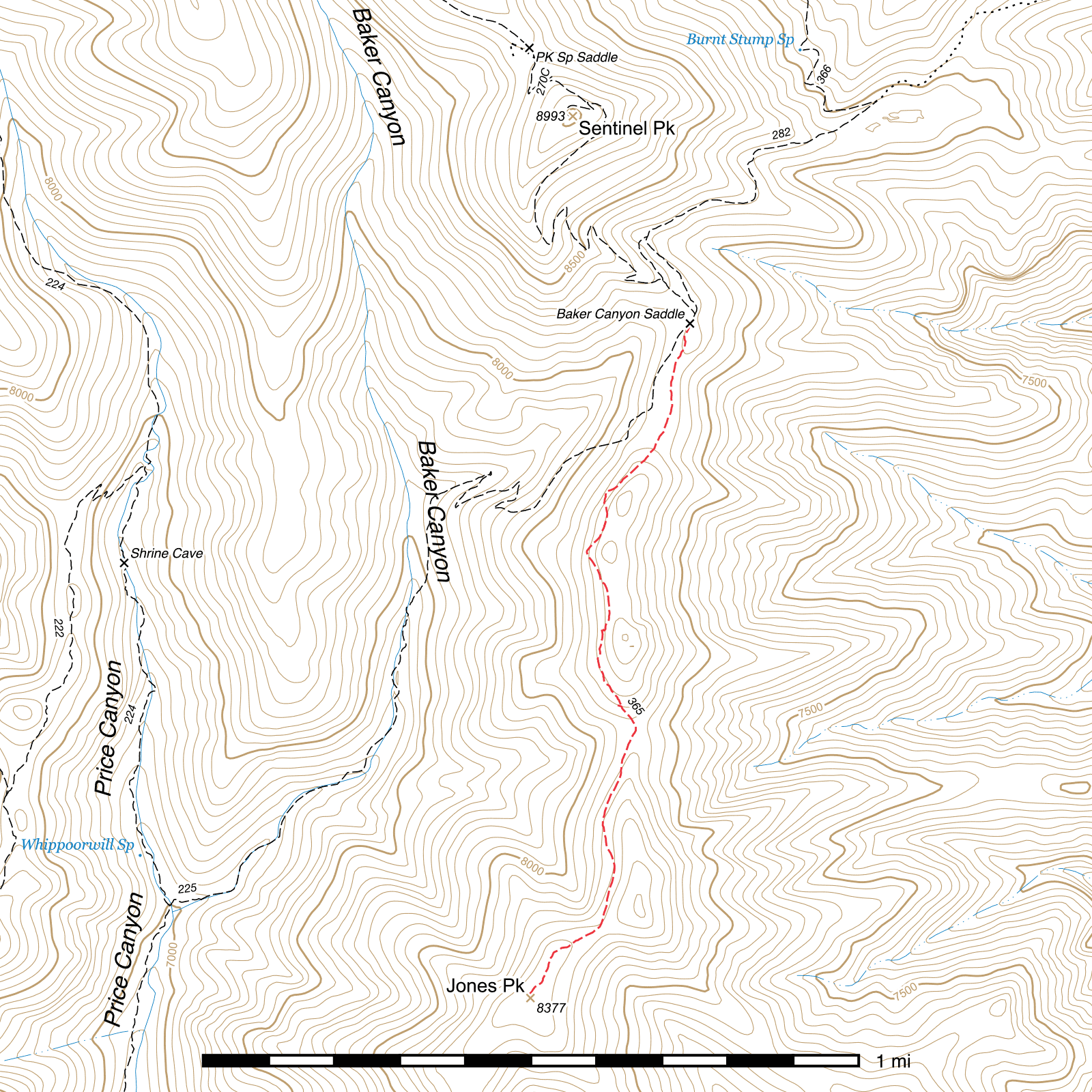 Topographic map of Jones Ridge Trail #365