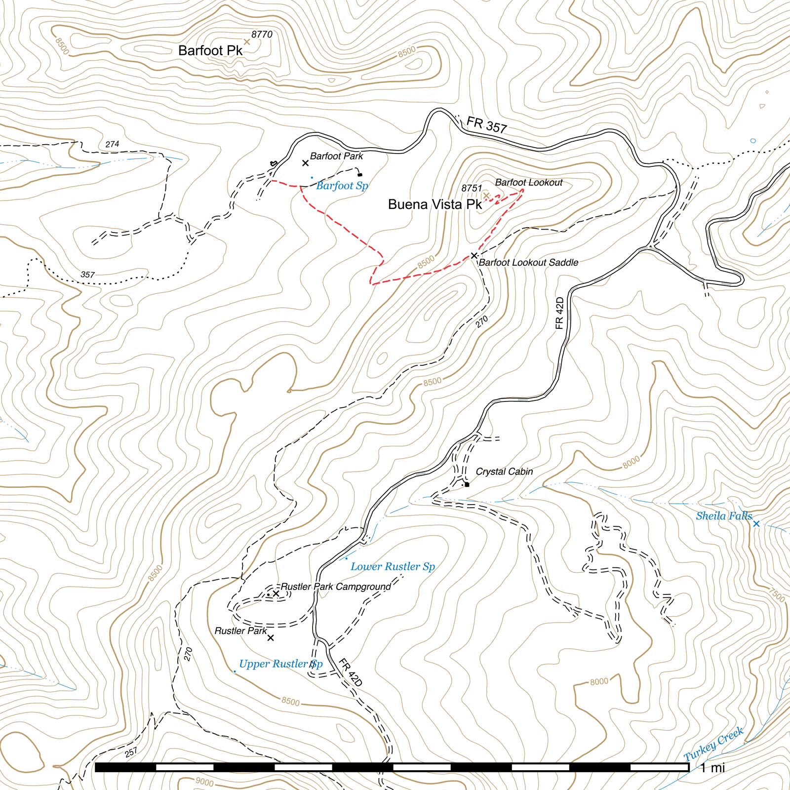 Topographic map of Barfoot Lookout Trail