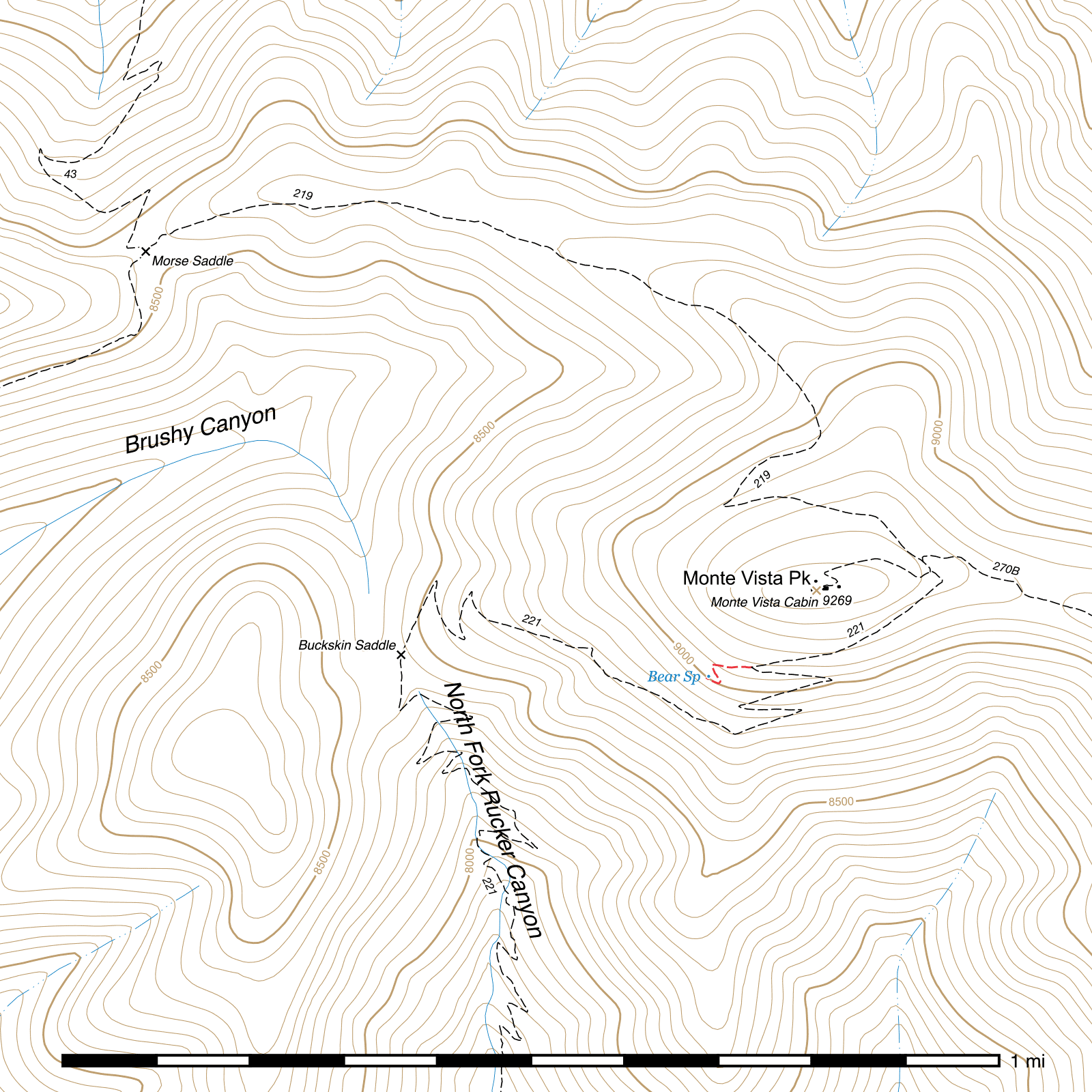 Topographic map of Bear Spring Trail