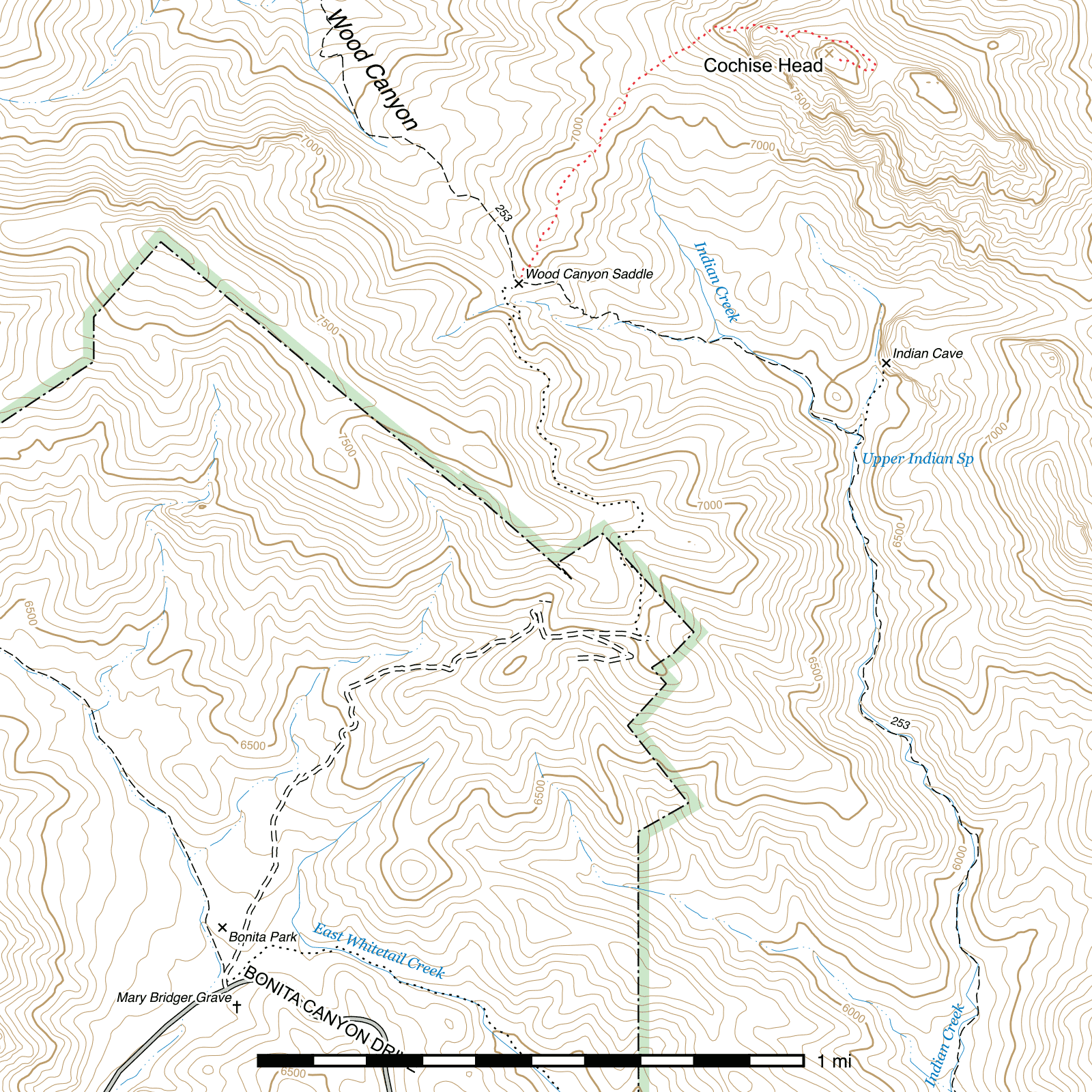 Topographic map of Cochise Head Route