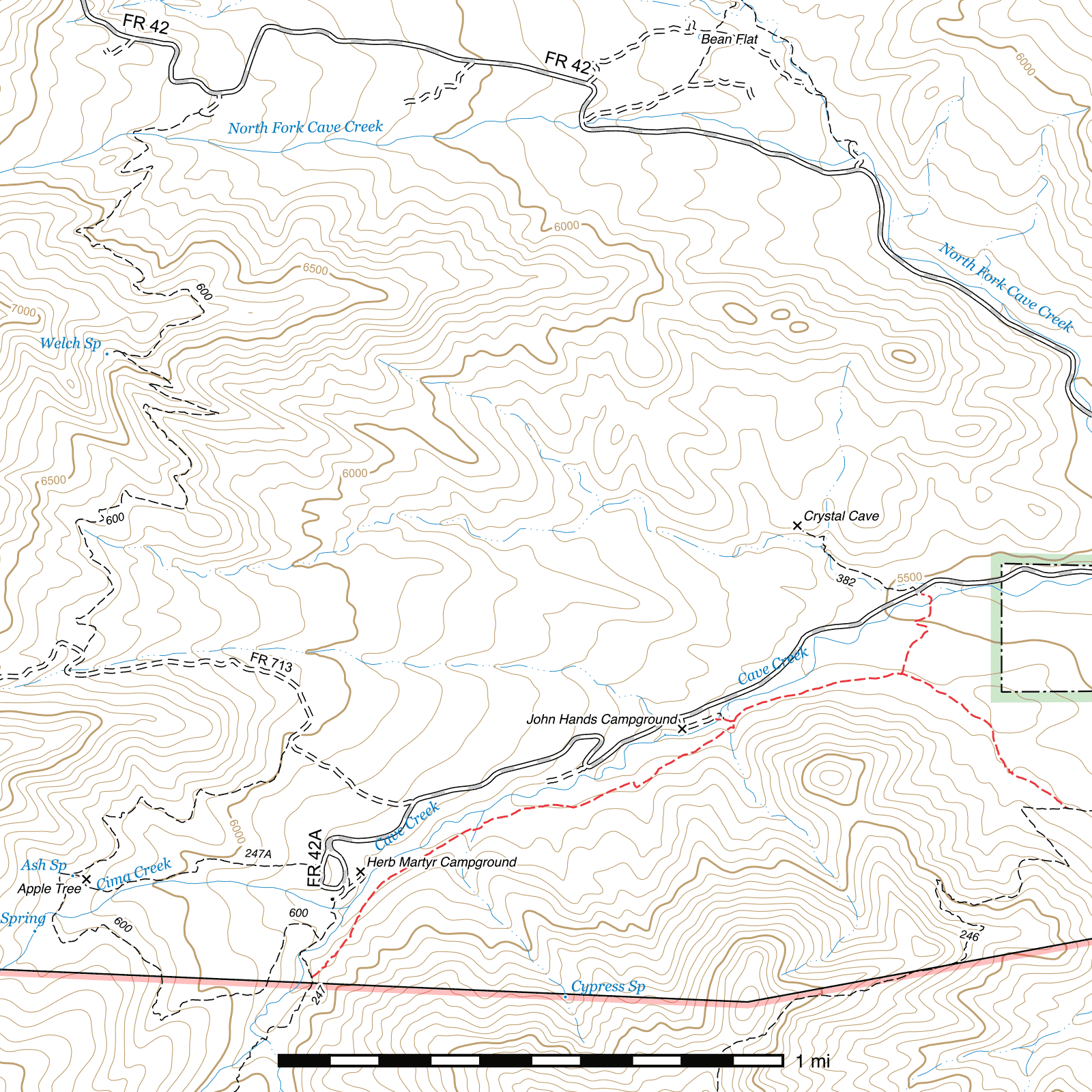 Topographic map of Snowshed Basin Trail
