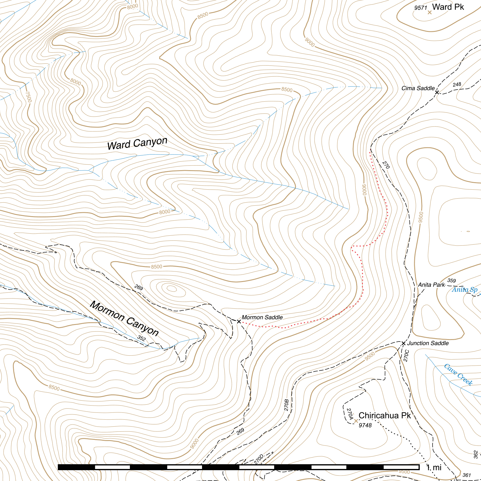 Topographic map of Upper Mormon Ridge Trail
